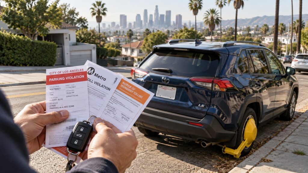 Los Angeles car with parking boot and violation notice before sale